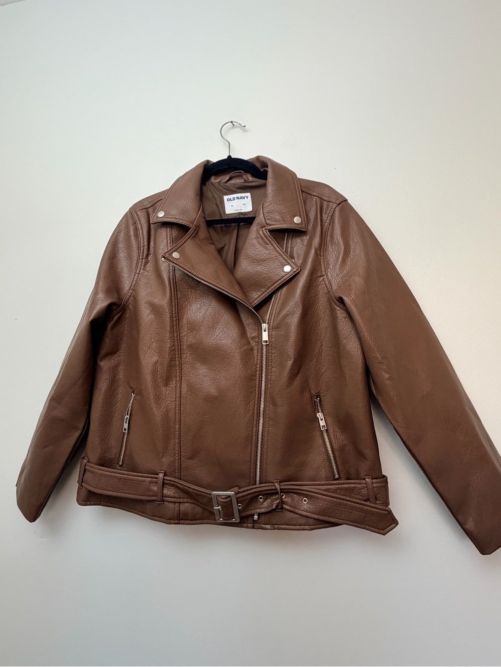 NWOT - Biker Grunge Brown Faux Leather Belted Moto Jacket XL- Fall Coat-